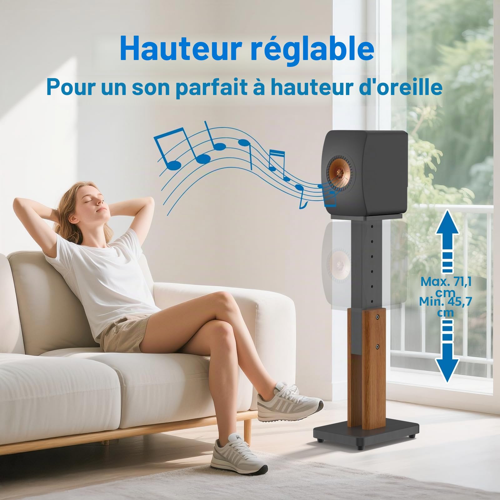Paire de Supports d'enceintes réglables en Hauteur pour KEF LS50 Meta - Socle de Sol renforcé Finition Bois pour KEF LS50 Meta et LS50 Wireless II - Capacité de Charge : 22,7 kg (50 lbs)