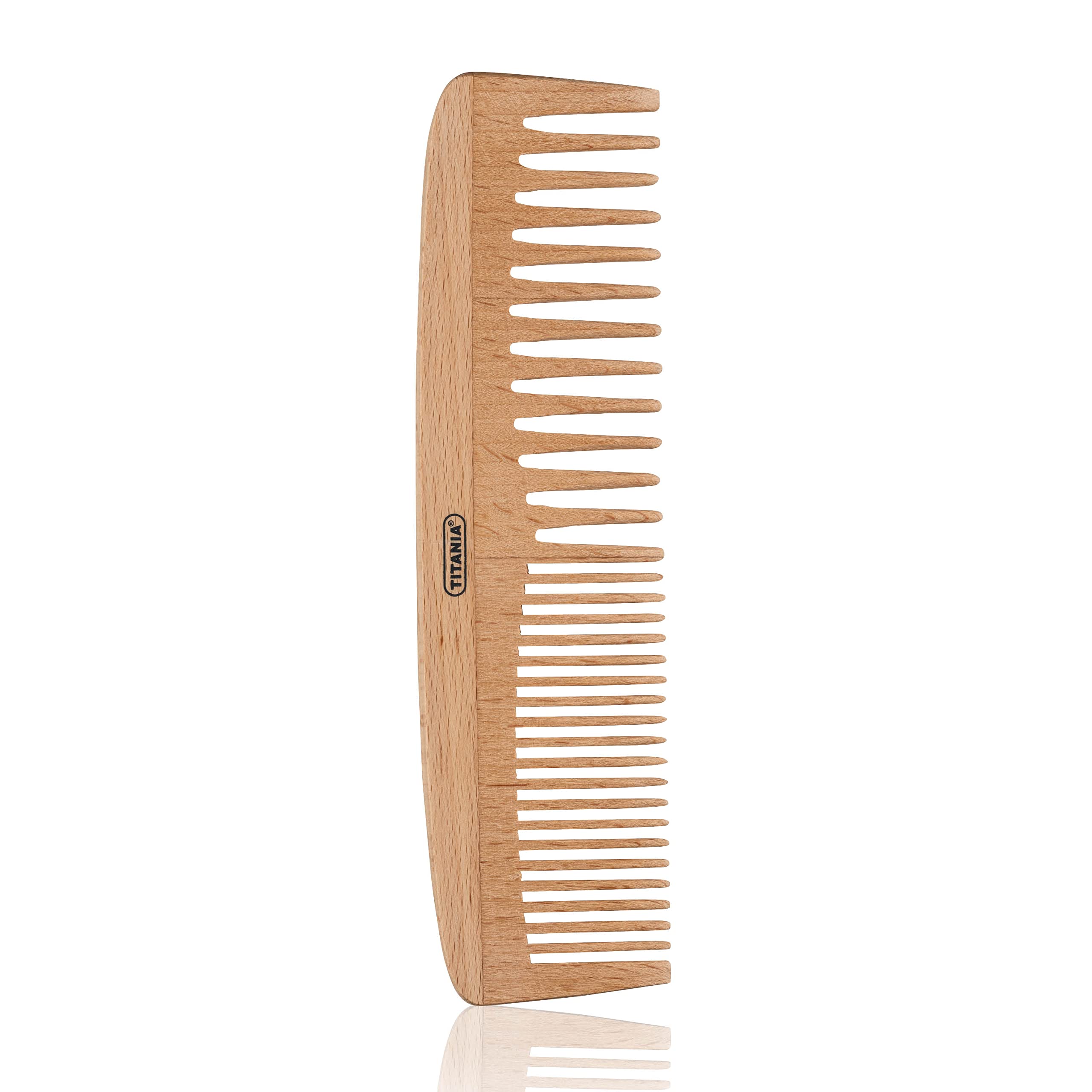 TITANIA Strähnen-Kamm aus 100% natürlichem Holz • Haarkamm aus Holz • Kamm ideal für Locken & normales Haar • Holzkamm (18cm)