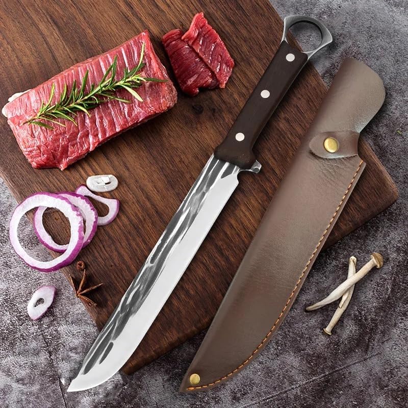 Knives Japanese Brisket Slicing Knife, 7.9" Premium High-Carbon Butcher Breaking Knife Hand Forged Long Meat Trimming Carving Knife for Turkey Slicing Meat Rib Roast BBQ Christmas Gifts