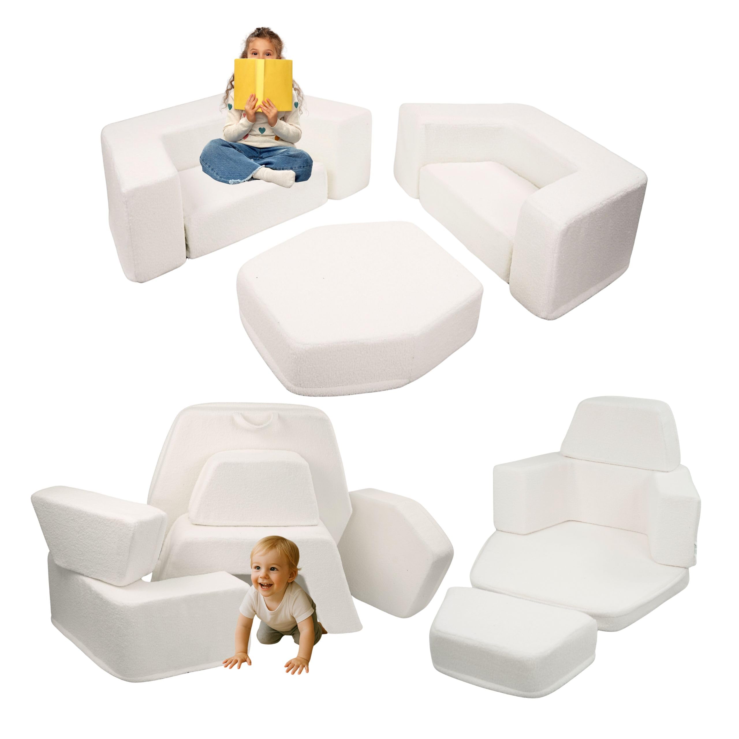 Flumi Sofa modułowa piankowa dla dzieci, zestaw plac zabaw Montessori, klocki XXL (kremowy)