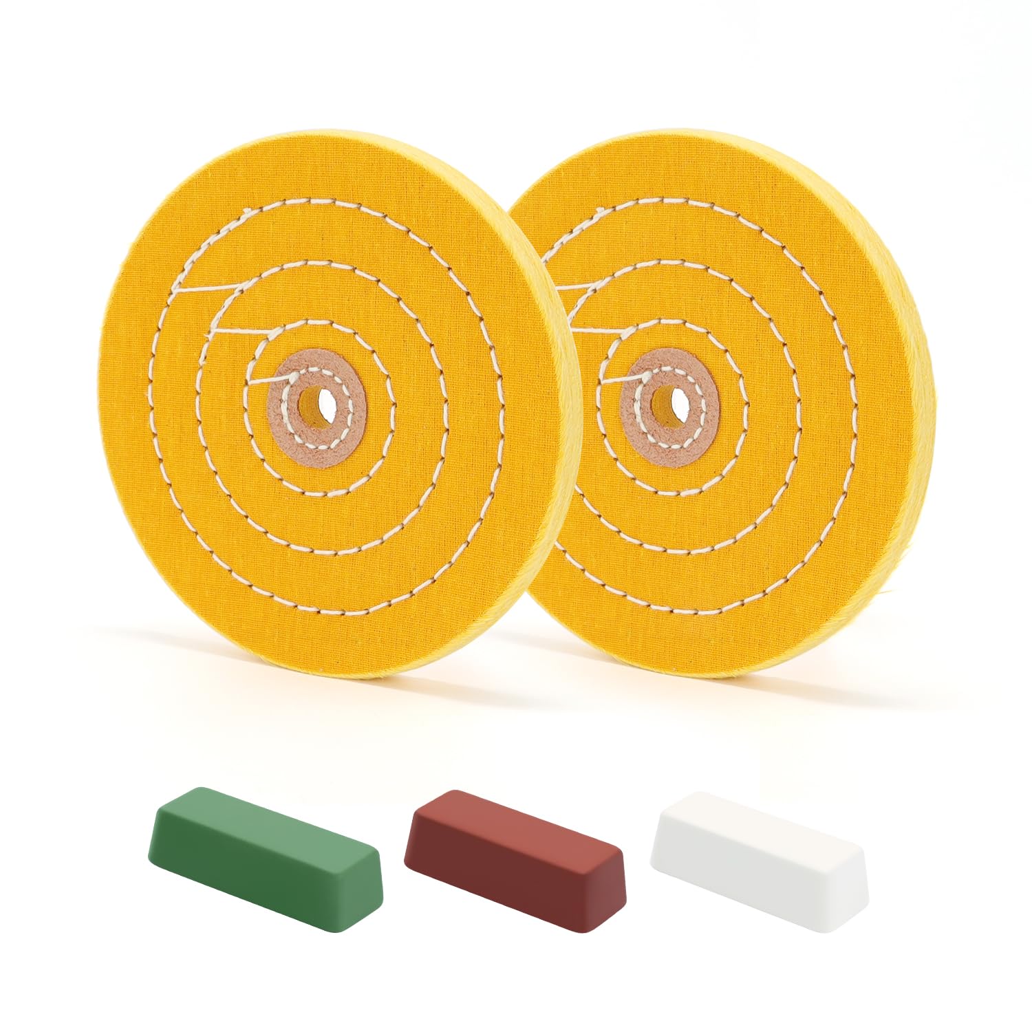 SCOTTCHEN 6inch Buffing Polishing Wheels 1/2" Arbor Hole,2 Pcs Medium (30Ply) for Bench Grinder,with Buffing Polishing Cutting Compound 4 Oz.Kit