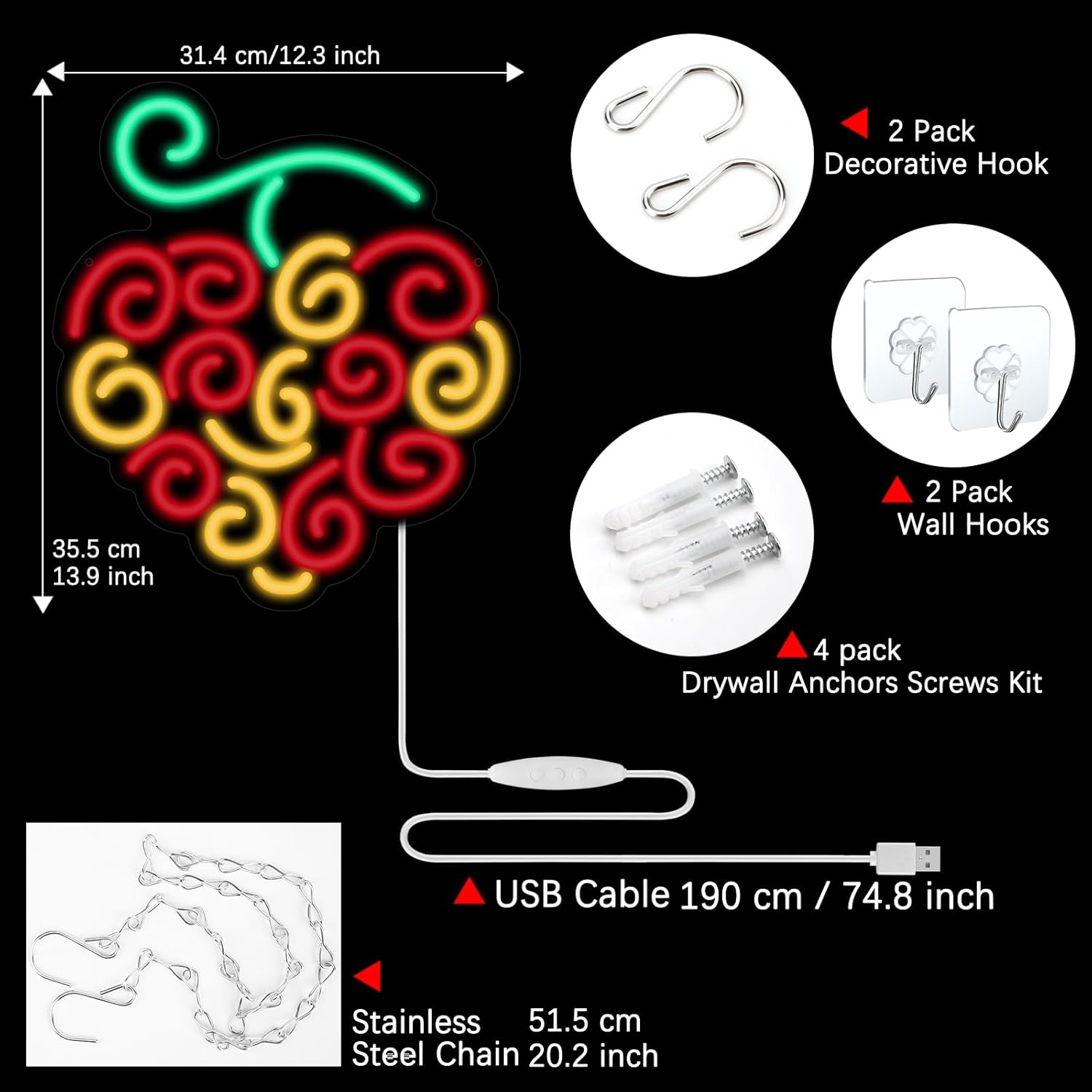 GTOTd Cyber Fruit-Cherry Lamp Led Neon Sign.Cute Christmas Gifts Bedroom Kids Room Decor Merch Party Supplies for Wall Art Acrylic USB Powered Home Night Light Living Room Shop Bar