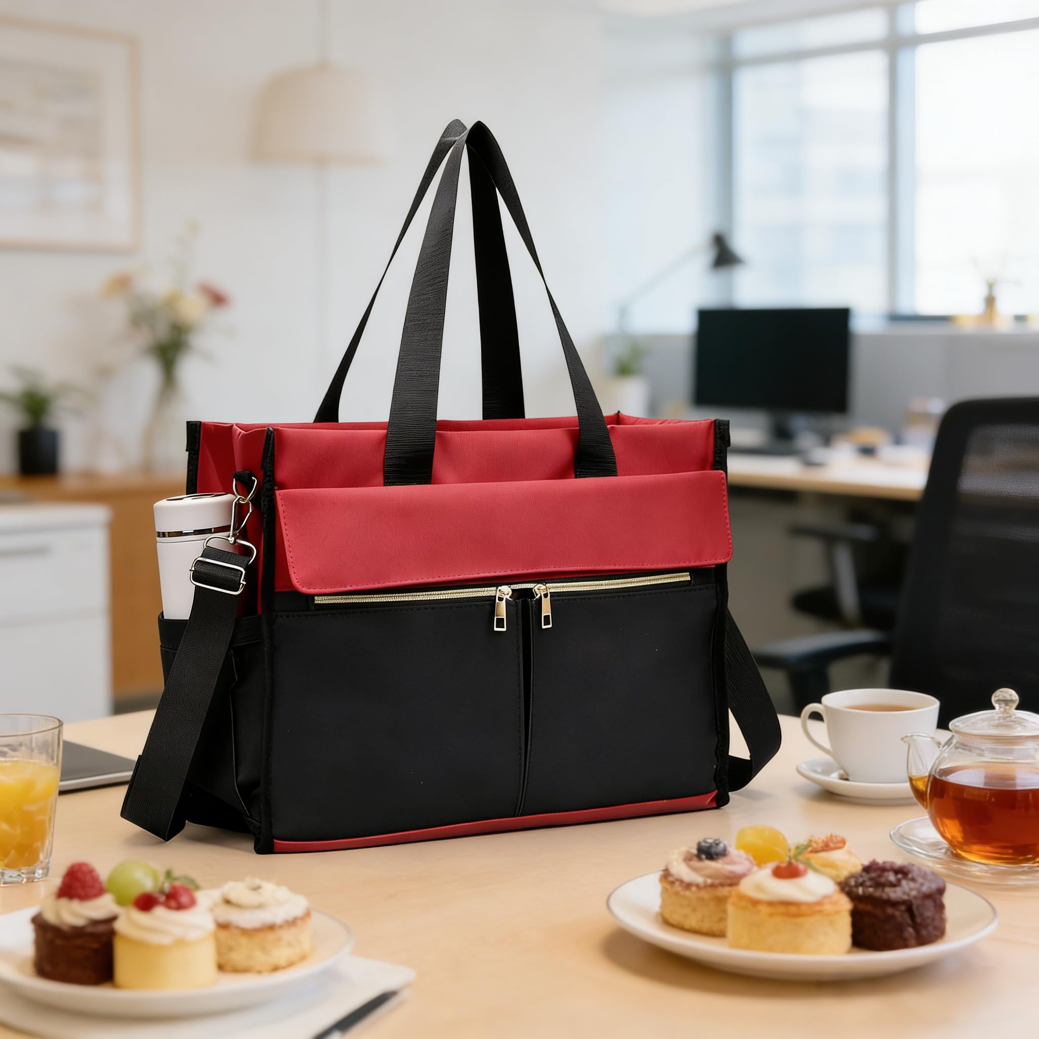 Newou Torba na lunch dla kobiet, torba na laptopa 15,6", z izolowanym przedziałem na lunch, torba biznesowa 2 w 1 z kieszenią chłodzącą, wodoodporna torba do pracy, do biura, szkoły
