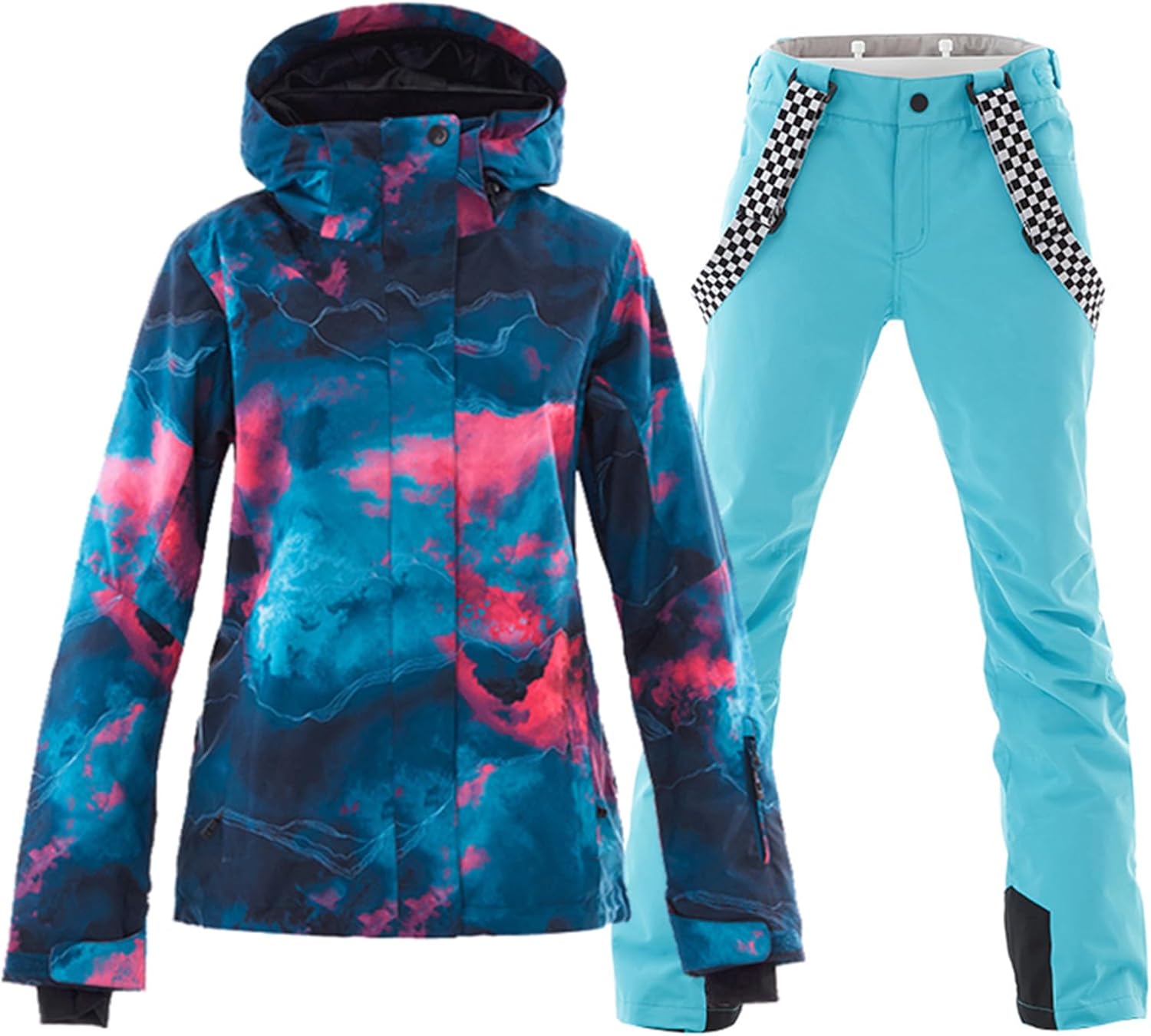 Sneeuwpak voor dames, eendelig skioverall voor dames, waterdicht, winddicht, winter, warm, eendelig skipak voor dames, eendelig met capuchon, jumpsuit voor wandelen, klimmen, geïsoleerd snowboarden