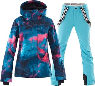 ALSOGO Damen Skianzug Schneeanzug Winddicht Wasserdicht Skifahren Snowboardjacke Trägerhose Set Zum Skifahren Snowboarden Klettern