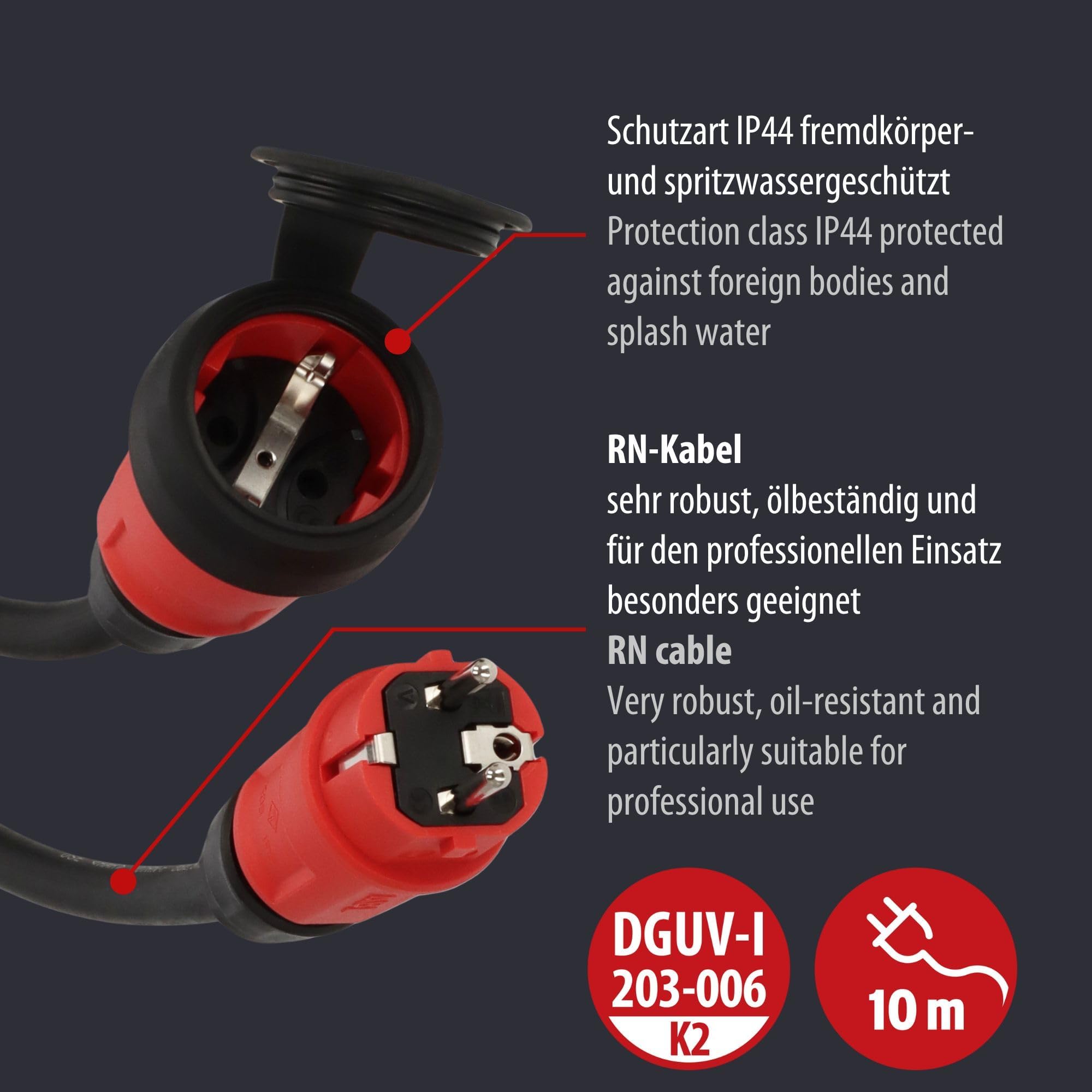 Brennenstuhl Professional Verlängerungskabel VN 1200 IP44, 10m | Kabel in schwarz H07RN-F 3G2,5, Baustelleneinsatz und ständiger Einsatz im Freien, Made in Germany