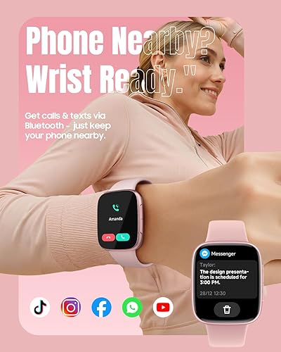 Miniatura 5 de Reloj inteligente para mujer, Android y iPhone, pantalla AMOLED Ultra HD de 1.85 pulgadas, batería de 10 días, resistente al agua de 3 ATM,