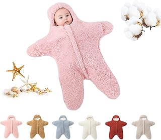 Baby Starfish Onesie, Thick Imitation Fleece Starfish Newborn Sleeping Bag, Infant Footie Jumpsuit Winter Warm Outfits