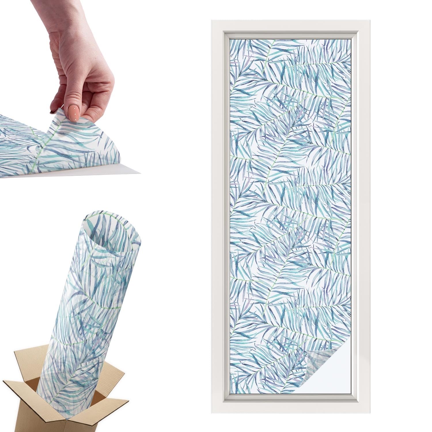 Film pour vitre occultant contre le vis-à-vis : vitrail adhésif 50x146 cm motif plante
