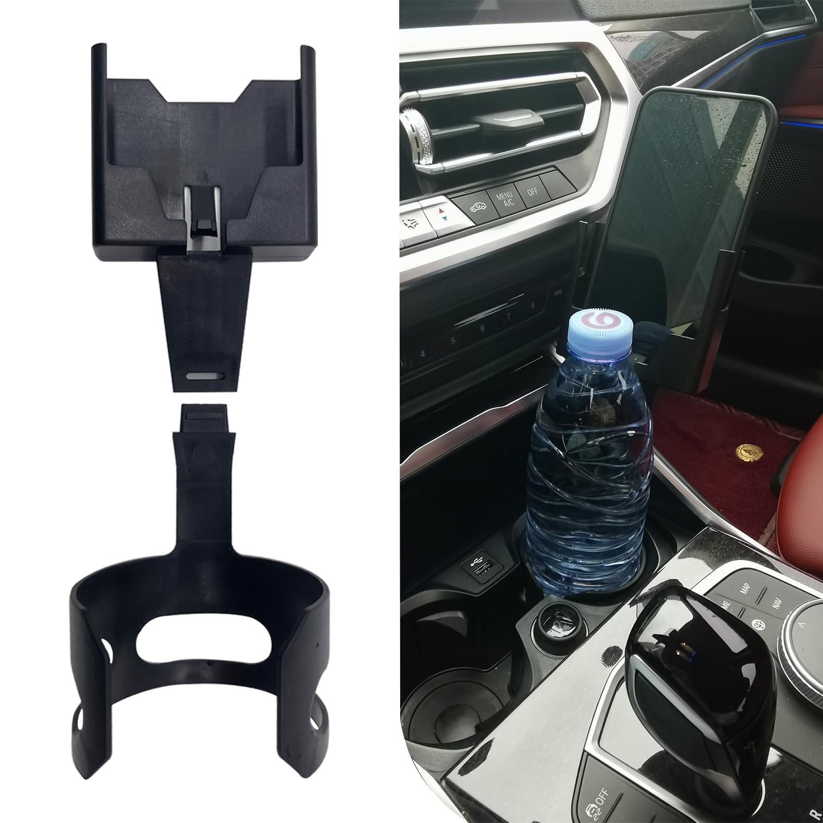 TERRIFI 2-in-1 Multifunctional Car Cup Holder Phone Mount, Large Capacity 9.2In Waterproof ABS Vehicle Cup Holder Expander, Universal Durable Automotive Smartphones Mount Accessories (Black)