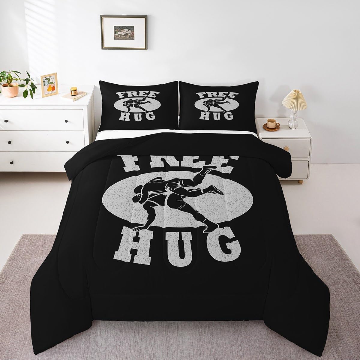 Feelyou Wrestle Comforter Set Boys Girls Wrestling Bedding Set Full Size Ultra Soft Women Men Wrestler Comforter Bed Set with 1 Comforter, 2 Pillow Case Quilted Duvet Room Decor