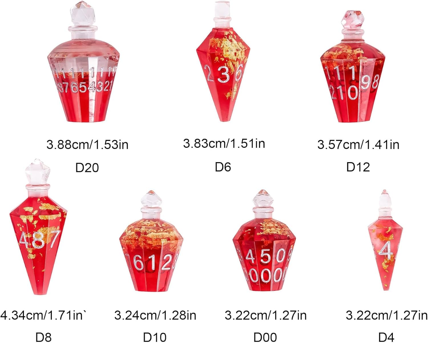 7PCS Potion DND Dice Set,Transparent Sharp Edge Die Set D&D RPG Polyhedral Dice,for Dungeons and Dragons TTRPG Games Roleplaying Games.(Red with Gold Foil)