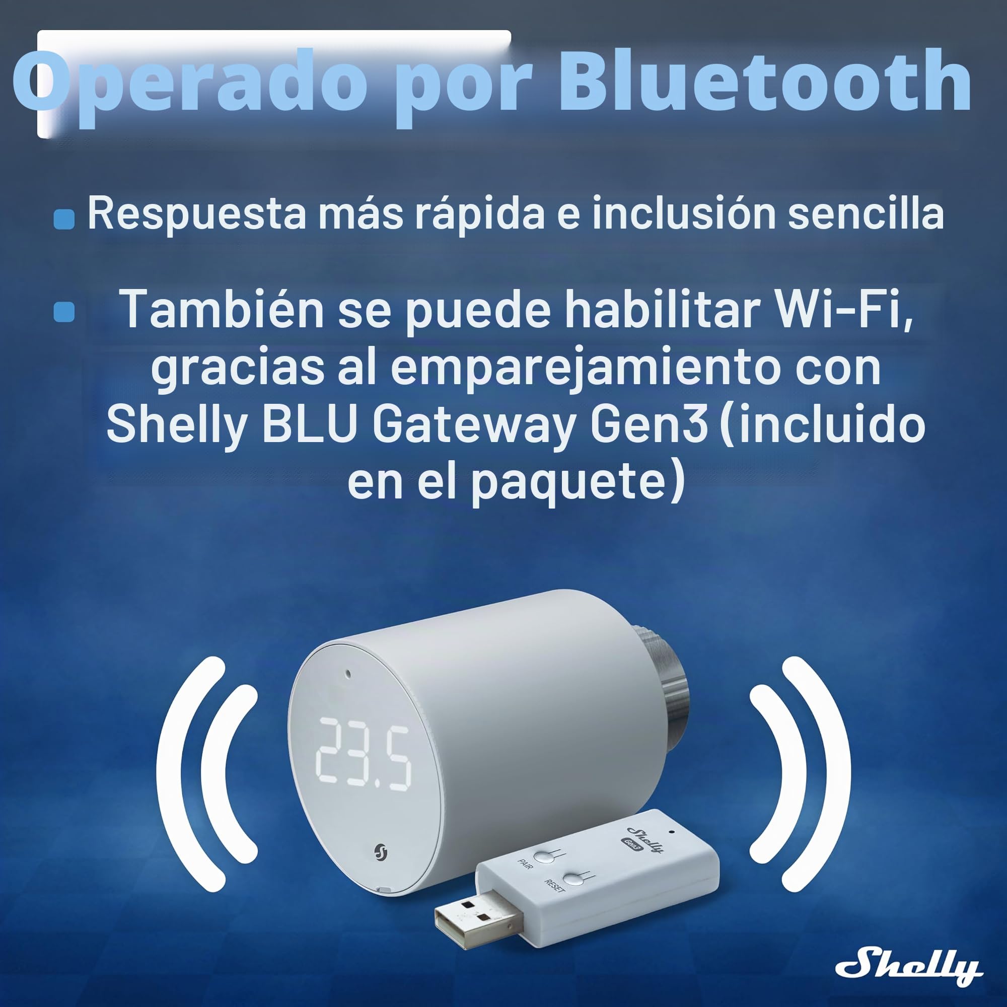 Shelly BLU TRV Gen3 & BLU Gateway Gen3 – Cabezal Termostático Inteligente para Válvula de radiador, Regulador de Temperature Bluetooth con Pasarela BLE- Wi-Fi, Control Remoto por App (3 Piezas)