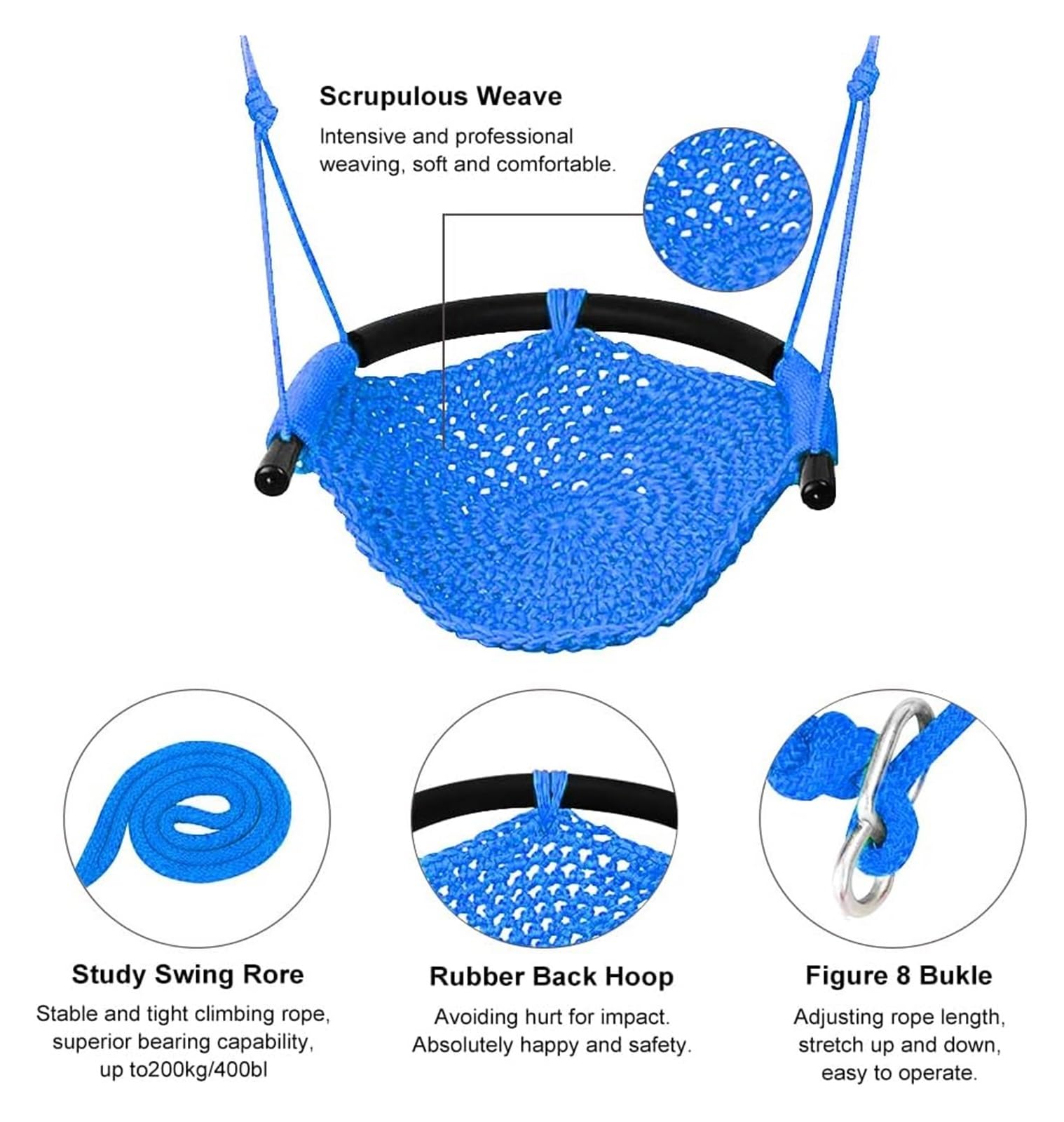 Swing Seat For Kids,Little Swing Set,Hand-Knitting Toddler Swing With Adjustable Ropes - Image 2