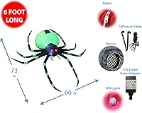 Vista 2 de Luces LED inflables de araña negra y verde de 6 pies de largo para decoración al aire libre e interior, decoración de patio iluminada, inflables