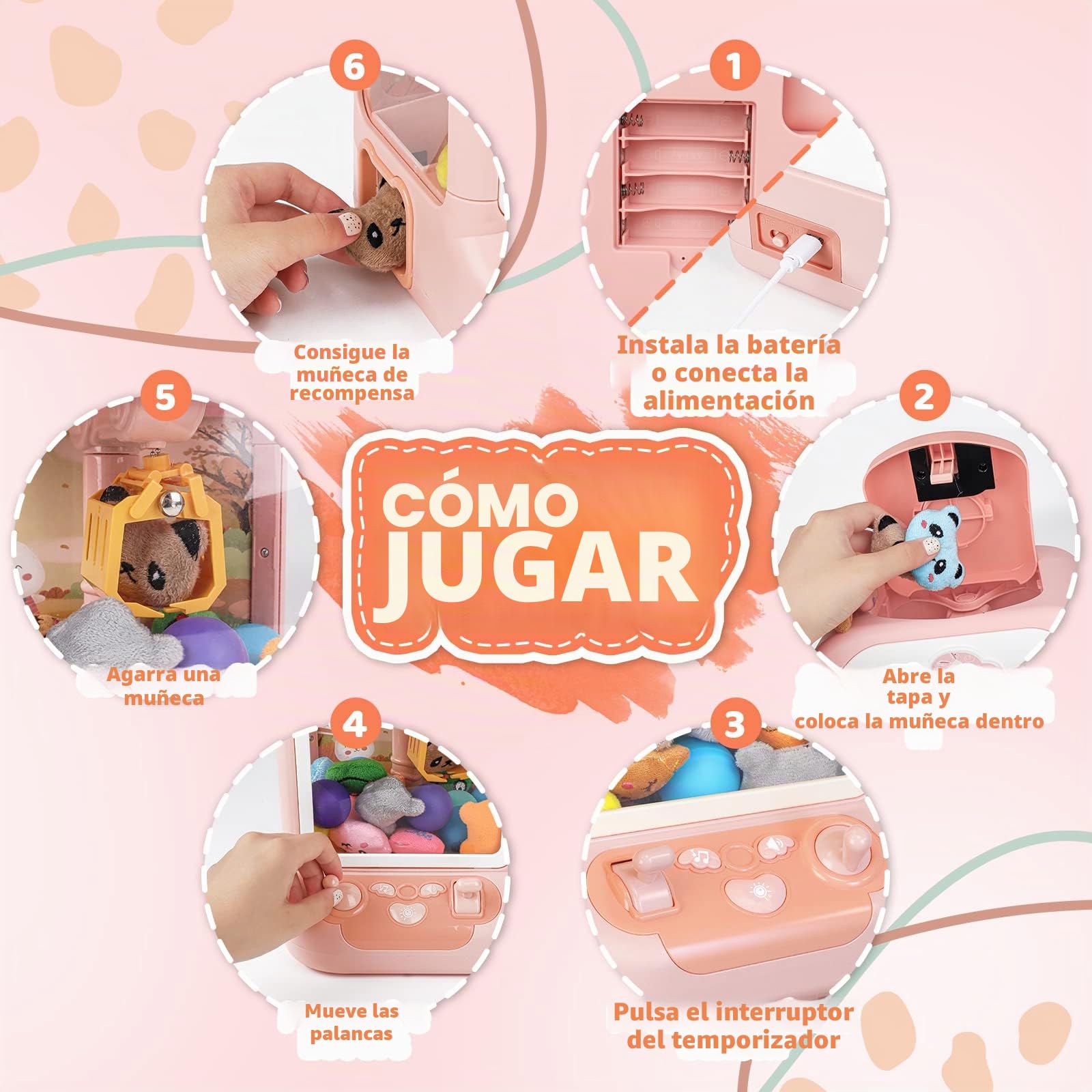deAO Máquina de Garras Juguete con Música, Incluidy 20 Peluches, 10 Gashapones, Mini Máquina de Garras Buen Regalo para Cumpleaños, Navidad, Fiestas, Juego de Fiesta