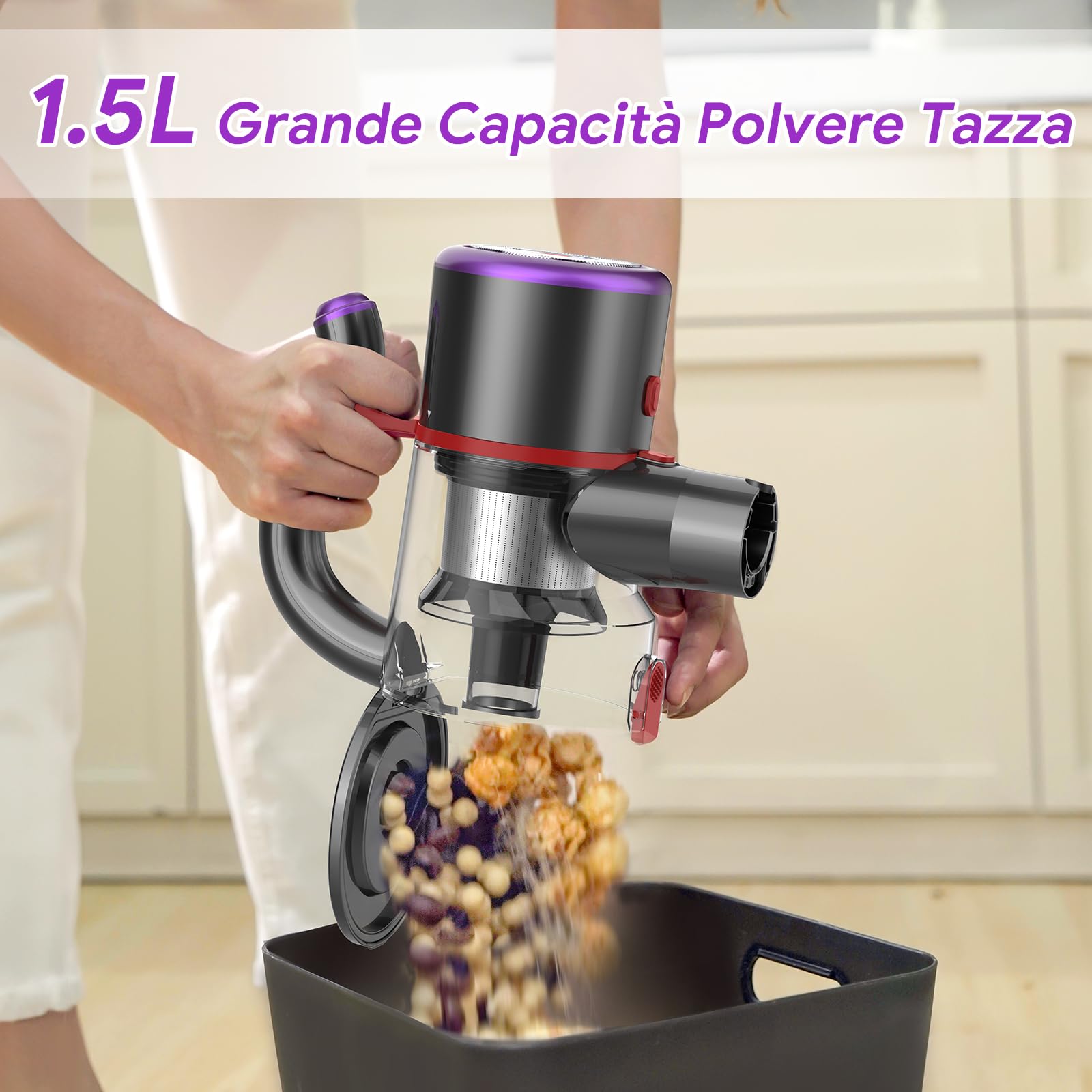 ONSEEN Aspirapolvere Senza Fili, 450W 30KPa Scopa Elettrica Senza Fili Potente, 7 in 1 Leggero Aspirapolvere Autonomia 50 Minuti, 180°Pieghevole Tubo, M81