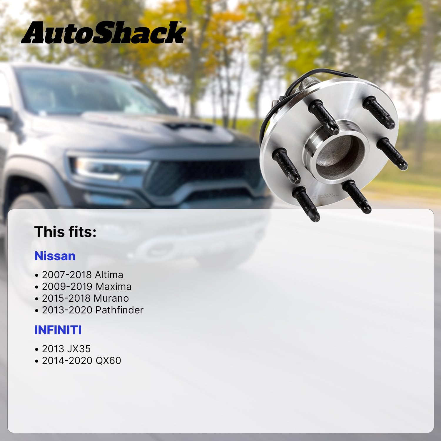 AutoShack Front & Rear Wheel Hub Bearing Assemblies with ABS Replacement for 2007-2018 Nissan Altima 2013-2020 Nissan Pathfinder 2014-2020 Infiniti QX60 2013 Infiniti JX35 4-PC Set