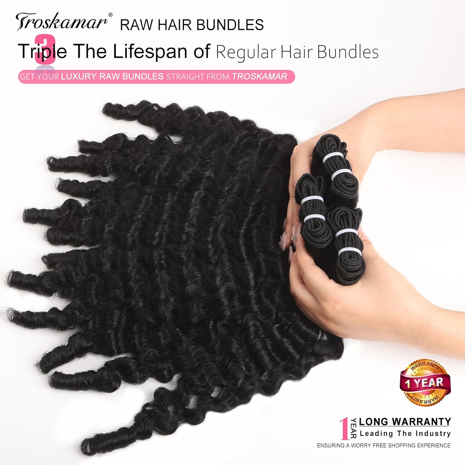 Burmese Curly Human Hair Bundles 16A Raw Water Curly 1 Bundle Human Hair with Spiral Ends Double Weft Quick Weave Bundles for Women 26 inch
