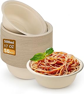 50 Stück 500ml Suppenschalen einweg – Biologisch abbaubare & kompostierbare Schalen, ideale Suppenschalen für Picknick, nachhaltige Pappteller tief für warme und kalte Speisen
