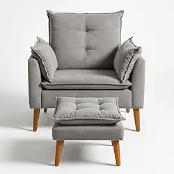 Poltrona Para Amamentação Decorativa Confort - Poltrona De Leitura Descanso - Poltrona Com Puff Luxo (Cinza)