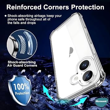 Microsonic Apple iPhone 16 Kılıf Shock Absorbing Şeffaf [iPhone 16 ile Uyumlu Kılıf - Şeffaf]