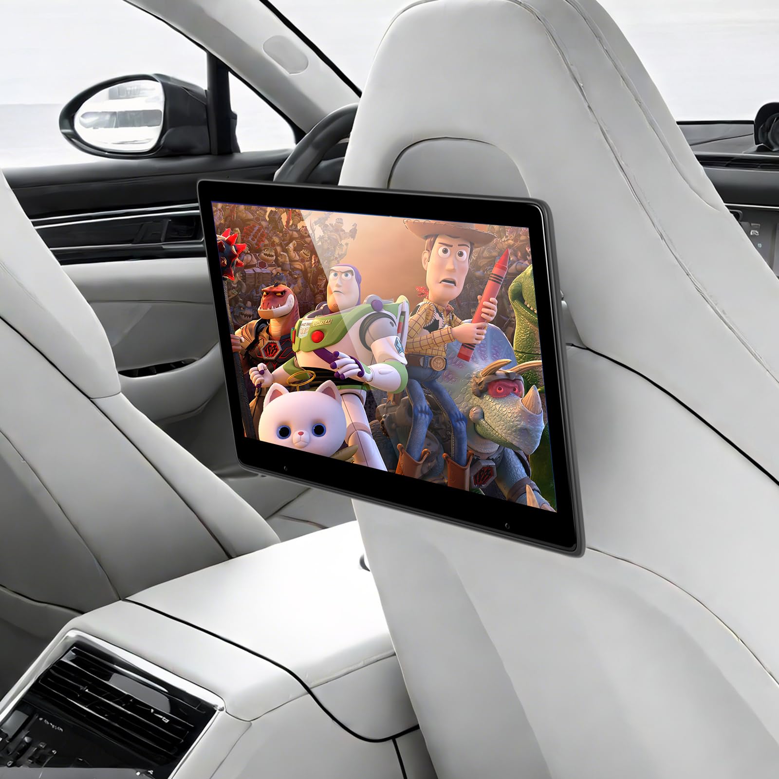 Lettore video da 10,1 pollici per poggiatesta auto, TV portatile da poggiatesta per sedile posteriore con Mirror Link wireless, Bluetooth, CarPlay e Android Auto wireless, con scheda TF da 64GB