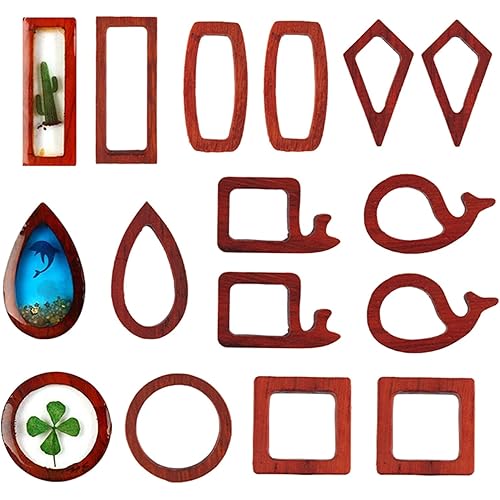 OLYCRAFT 16pcs Geometric Wood Charms Wooden Pendant Frames Hollow Resin Frames for Pendant Charms Necklace Making DIY Crafting -Mixed Shape