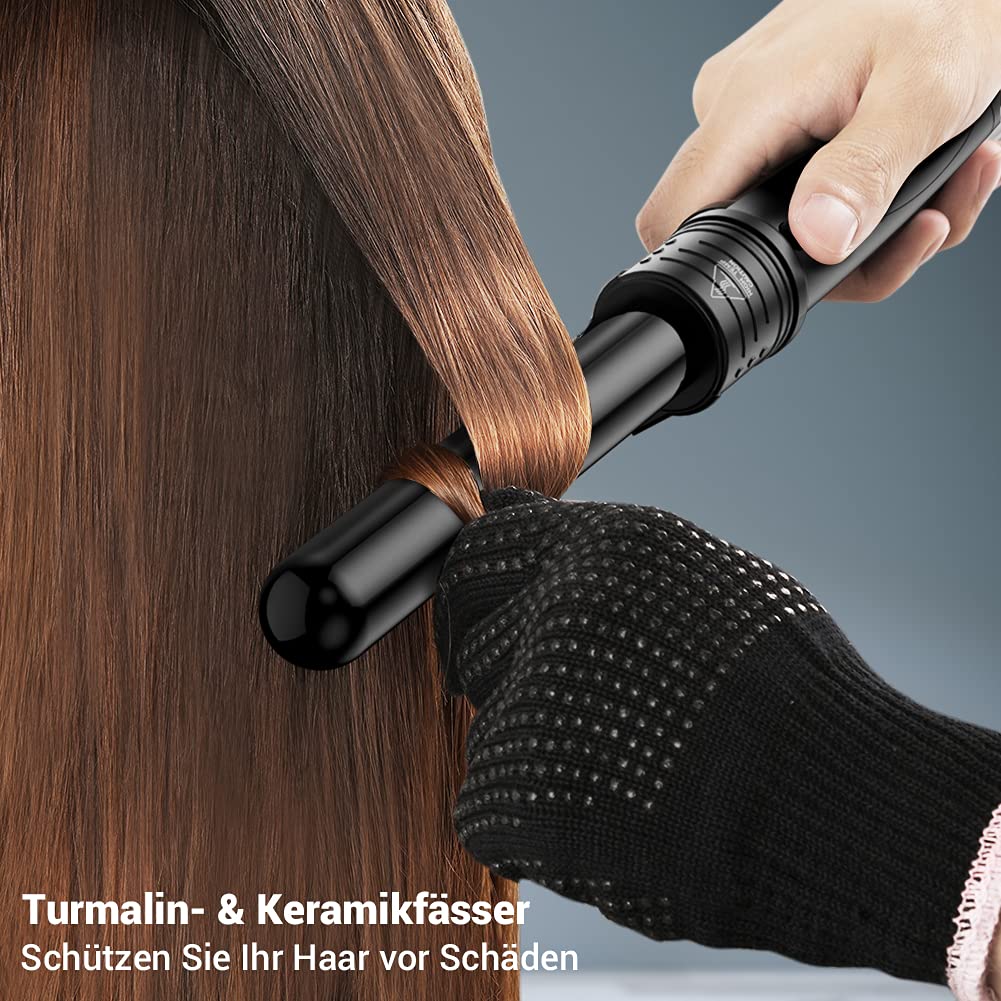 ELEHOT-Store Lockenstab 5 in 1 LCD Keramikbeschichtung Austauschbare Aufsätzen Curling iron mit Handschuhe Einstellbare Temperatur Schnellaufheizung Lockenstäbe ET-W301