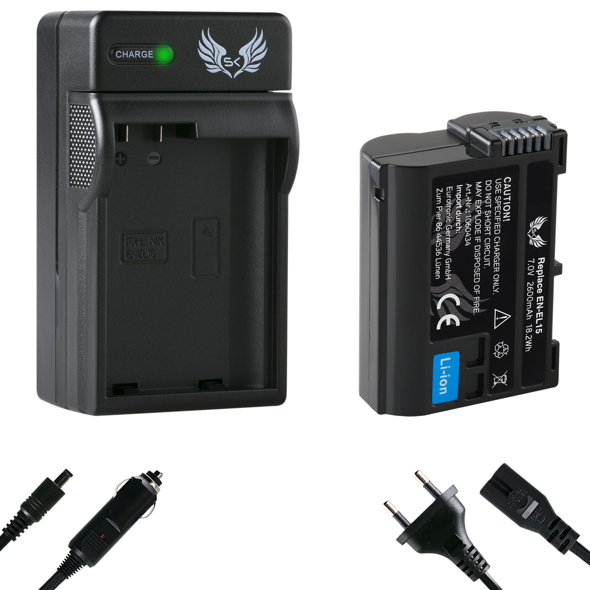 SK Akku kompatibel mit Nikon EN-EL15c < 2600mAh > + Charger EN-EL15b EN-EL15a EN-EL15 für Nikon < Zf Z8 Z7 II Z6 III Z5 II > D800 D850 D7100 D7500
