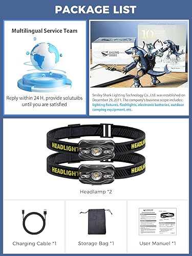 Miniatura 8 de Smiling Shark Paquete de 2 faros, luz blanca y roja superbrillante, mini compacta y portátil con sensor de movimiento Waterpfoof para adultos y