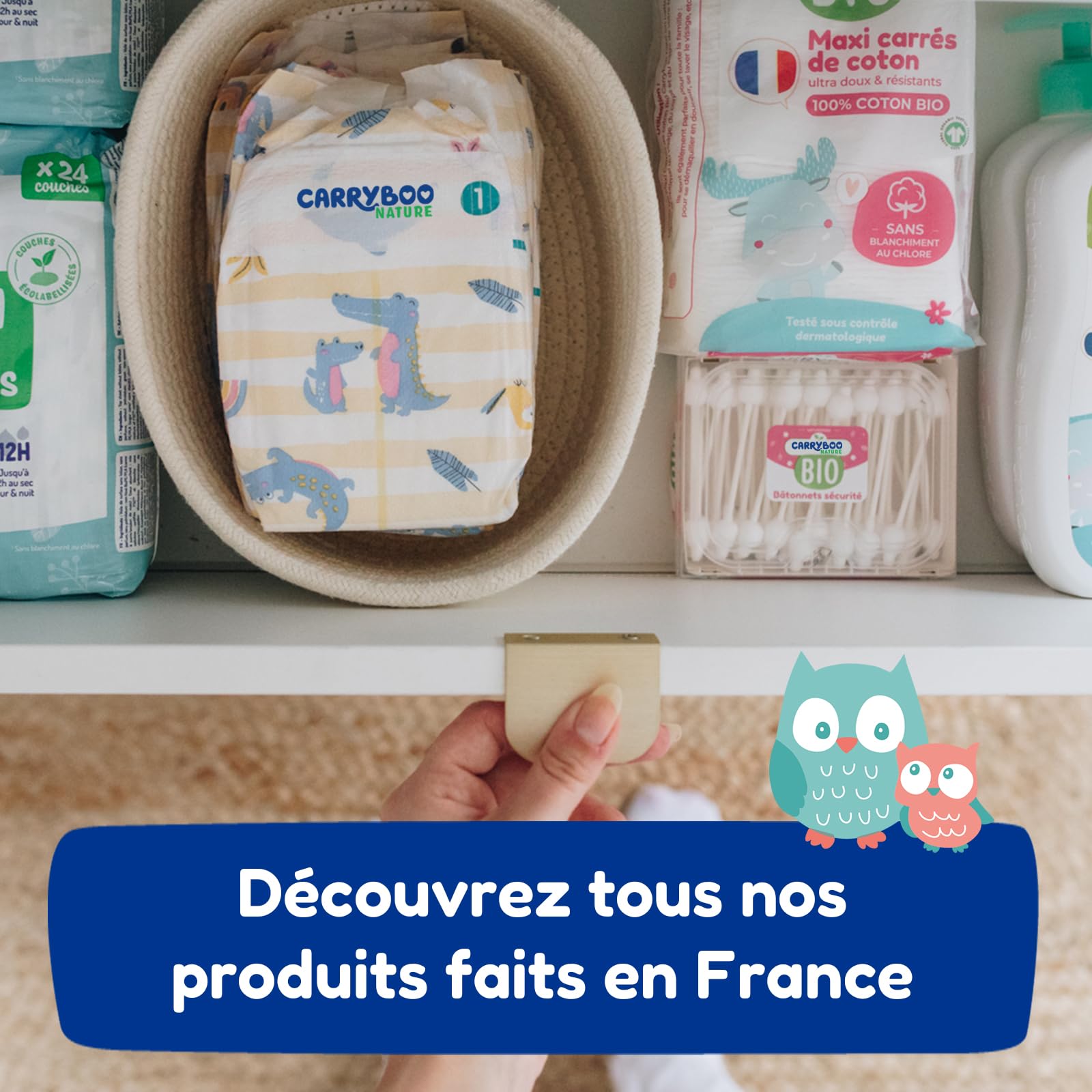 CARRYBOO - Cuadrados de algodón para bebé, 100% orgánico, pieles normales y sensibles, juego de 6 unidades, ultra suaves y resistentes, hipoalergénicas, blanqueadas sin cloro, para toda la familia