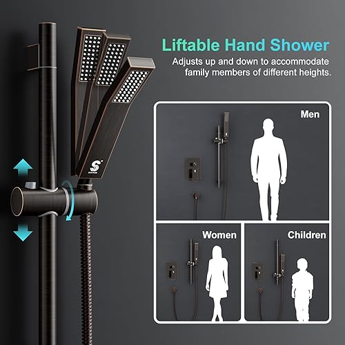 Miniatura 28 de SR SUN RISE Grifo de ducha de barra deslizante de 12 pulgadas, cabezales de ducha de alta presión de lujo y rociador de mano, sistema de ducha Mate