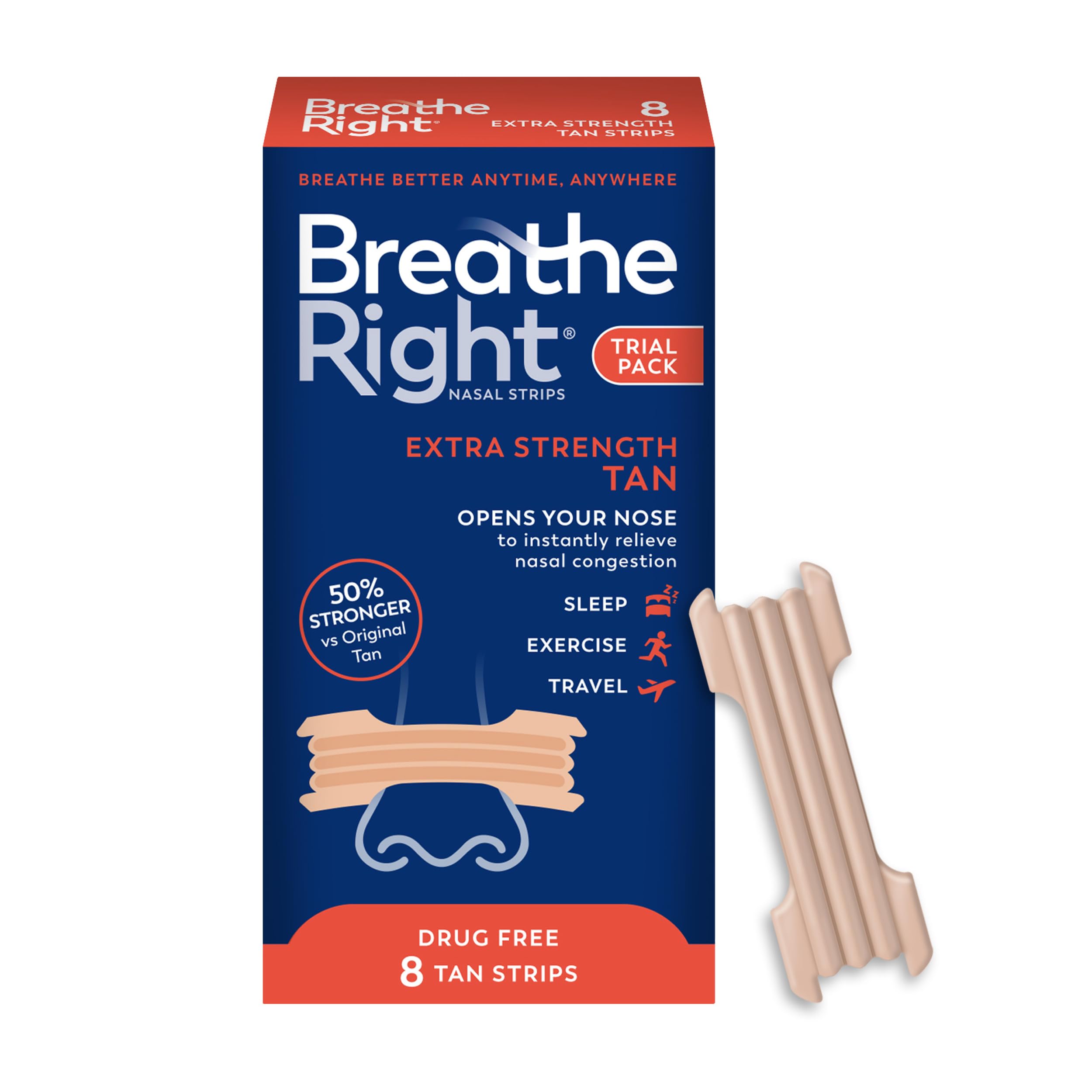 Breathe Right Extra Strength Tan Nasal Strips 8 Count