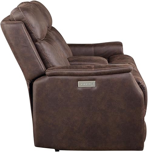 Miniatura 6 de Steve Silver Co - Sofá biplaza de cuero sintético nobuck con almacenamiento oculto, puerto USB y dos portavasos, 74 x 41 x 41 pulgadas, marrón