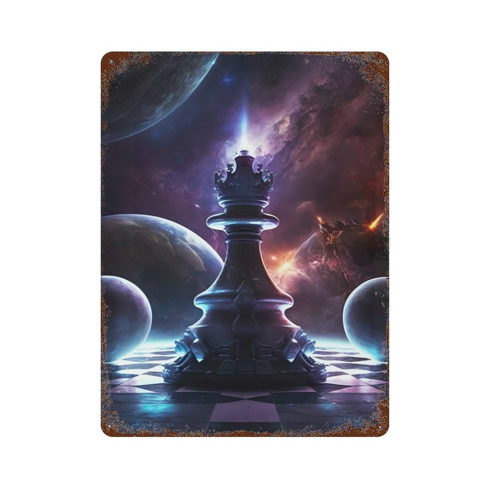 Chess in Space Rusty Metal Tin Sign 15.7"x11.8", for Pub, Kitchen And Man Cave Decor, Farmhouse Wall Decor