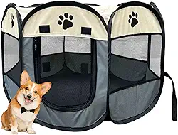 Cercadinho para Cachorros, Cercadinho Pet, Cercado Pet, Casinha para Cães e Gatos, Portátil e Dobrável, Tecido Impermeável Fácil de Montar e Transportar (Cinza)