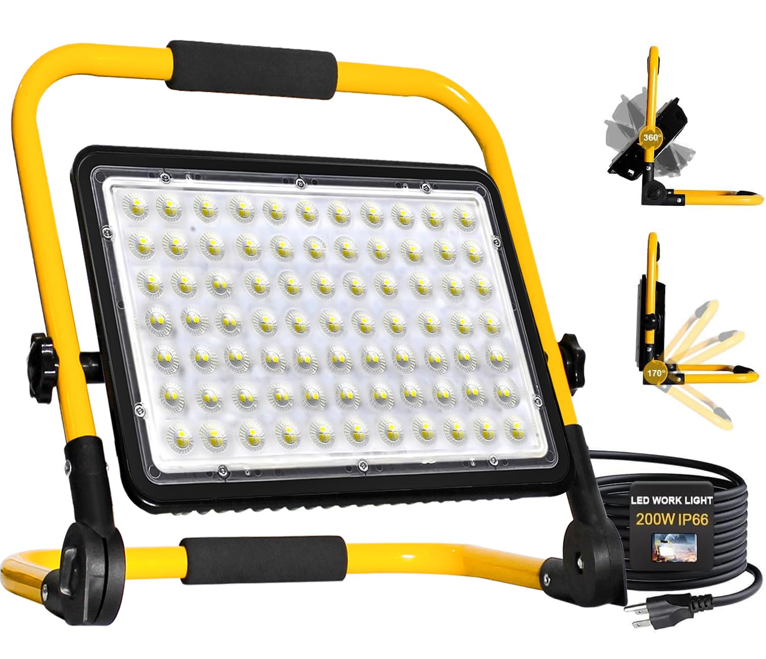 200W LED Work Light, 20000LM 6500K Work Lights on Stand, Portable