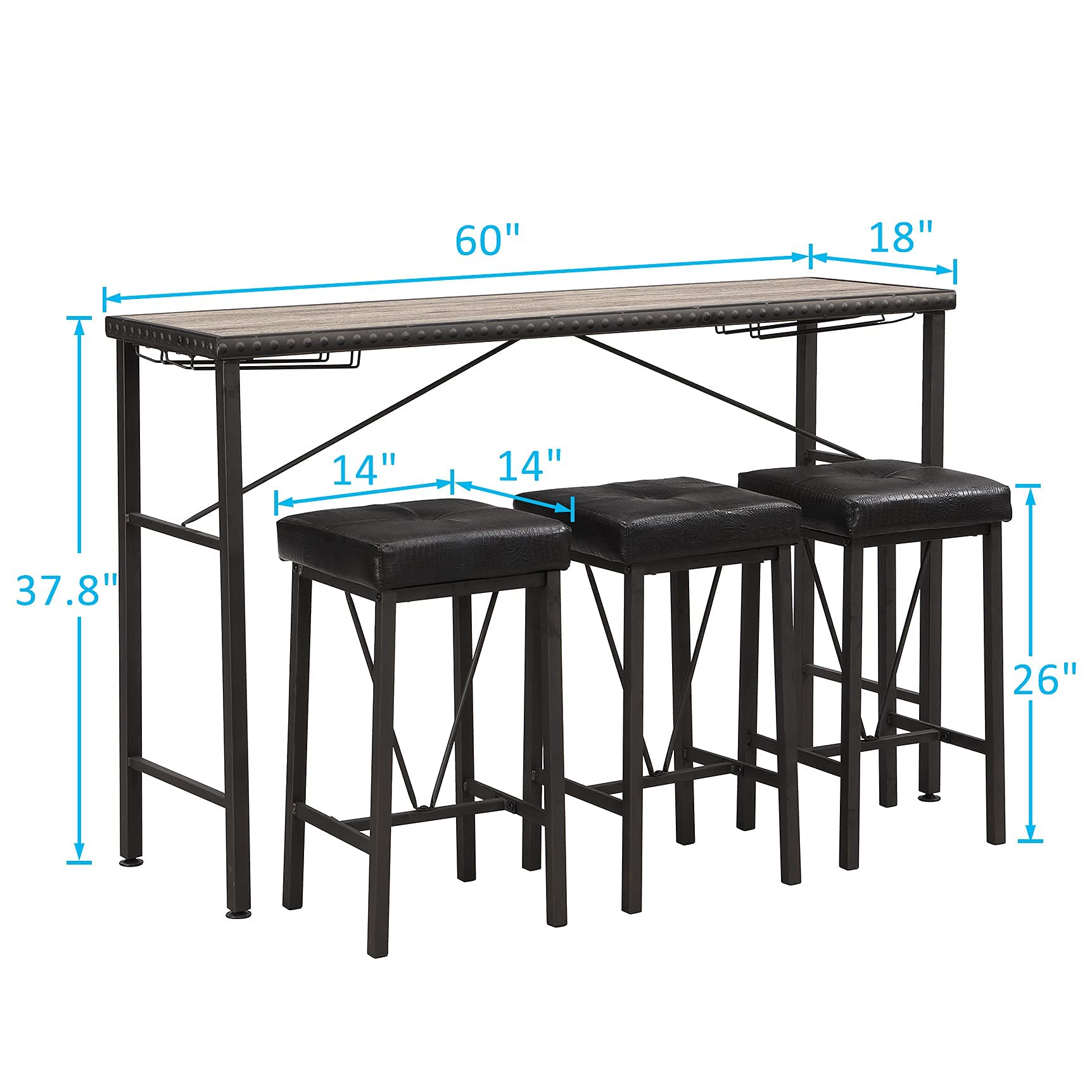 Buy O&K Furniture 4 Piece Long Bar Table and Chairs Set, Counter Height Table with 3 Cushion