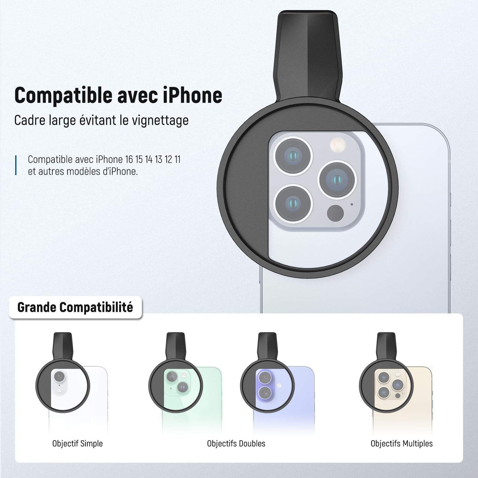 NEEWER 67mm Filtre ND Variable Compatible avec iPhone,Filtre à densité Neutre ND2-32 à Clipser, Kit d'accessoires Photo pour iPhone 17, 16, 15 Pro Max Plus, 16e, 14, 13 Mini, FL-B25