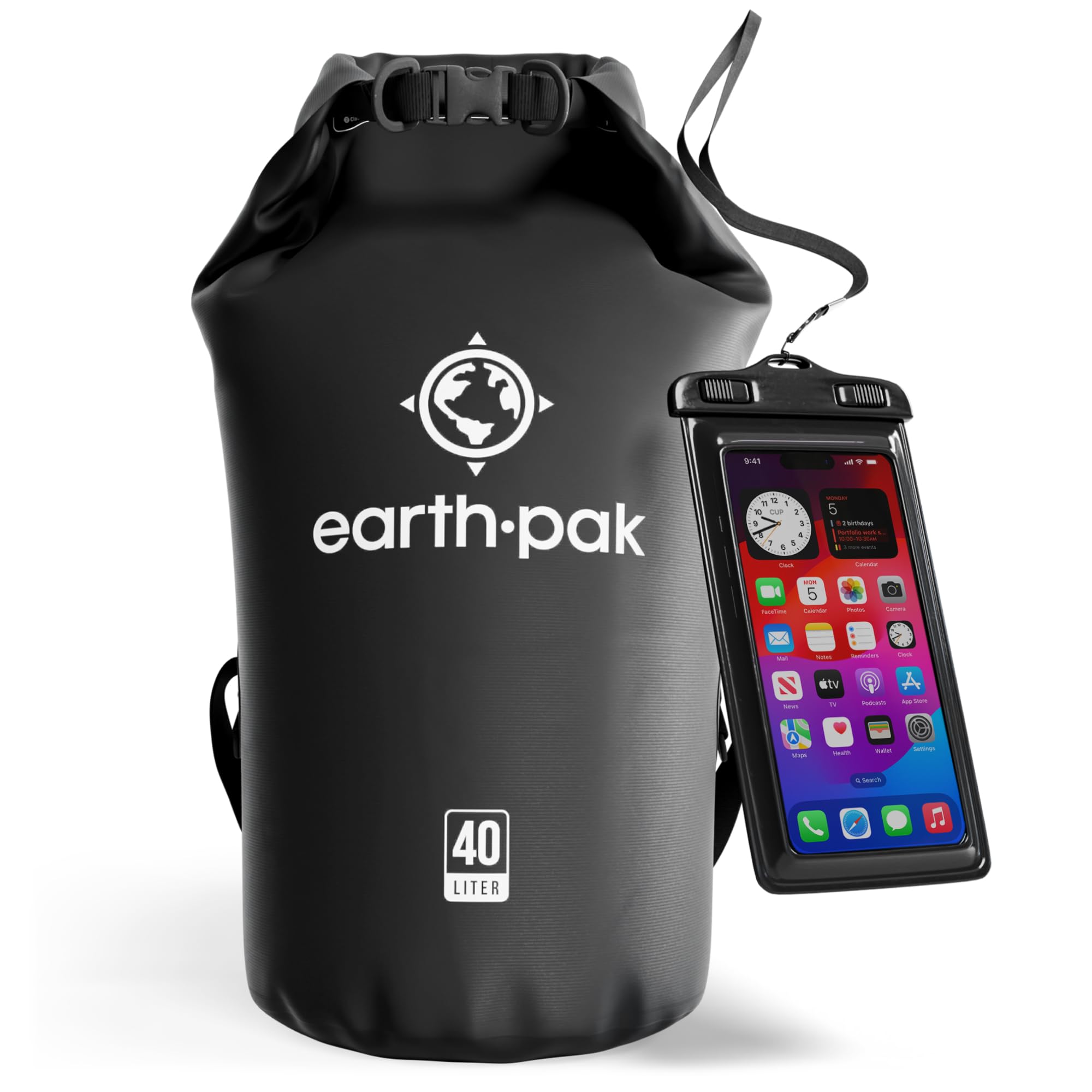 Earth Pak Waterproof Dry Bag - Roll Top Waterproof Backpack Sack Keeps Gear Dry for Kayak with Waterproof Phone Case