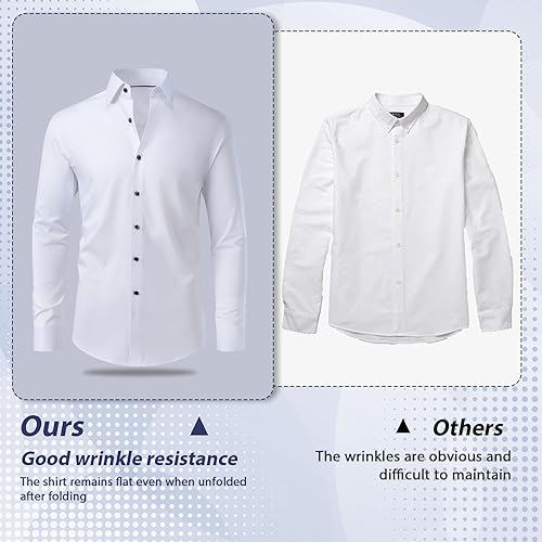 Miniatura 5 de Gollnwe Camisa de vestir para hombre, camisa de puño francés para hombre, ajuste delgado, cuello elástico con gemelos de metal