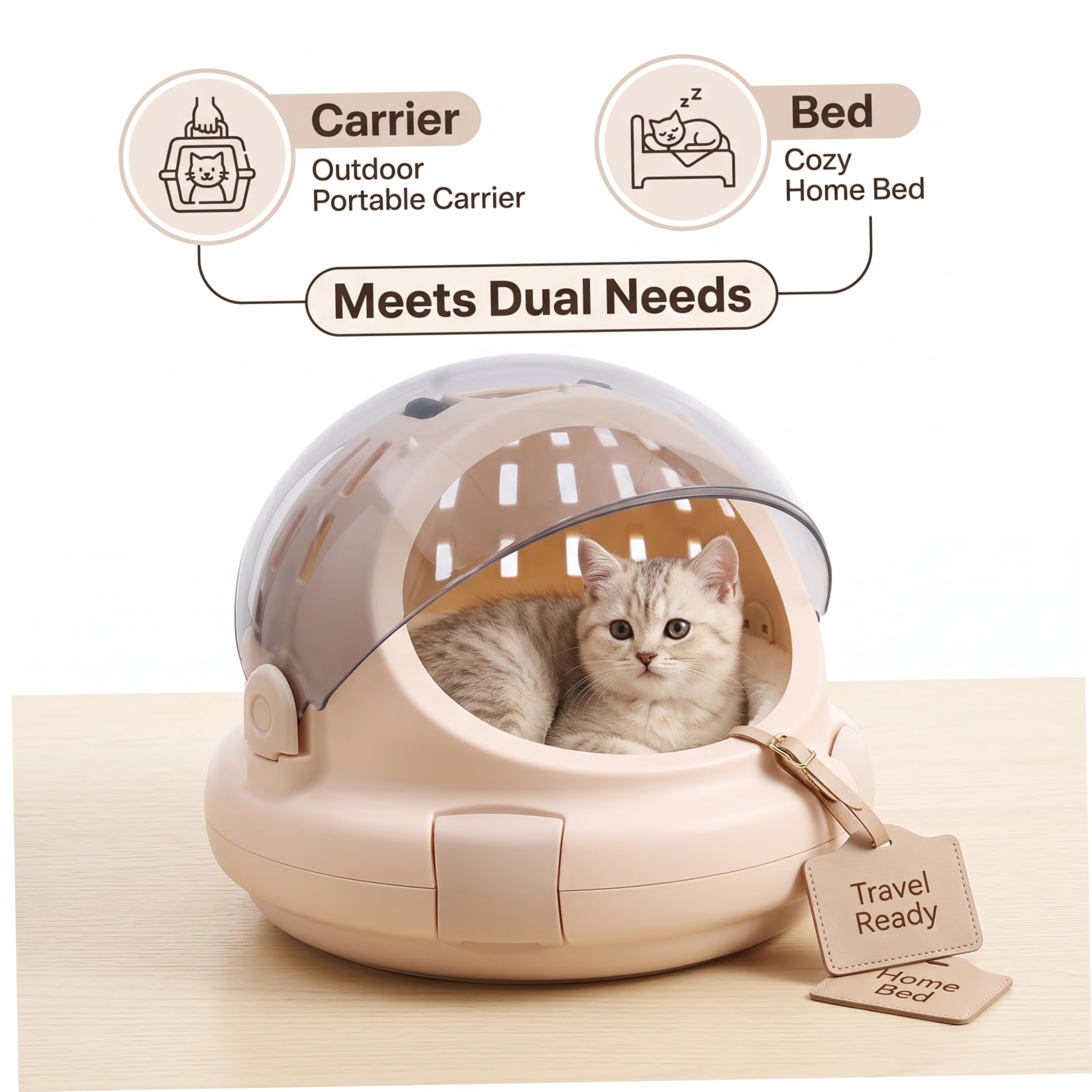 portatile beige per coniglietti a semicerchio con cuscino e maniglia, gabbia da viaggio per porcellini d'India per piccoli animali, conigli, criceti, furetti