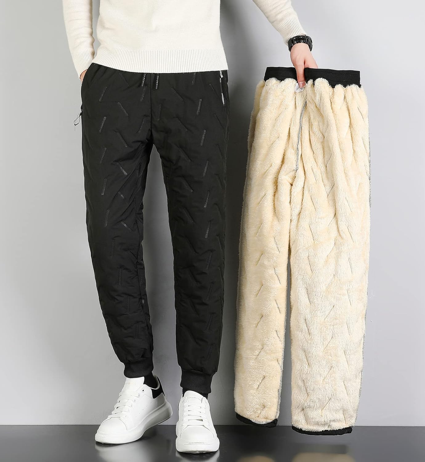 Mens Winter Warm Sweatpants Fleece Sherpa Lined Track Pants Active Thermal Joggers with Zipper Pockets - Image 2