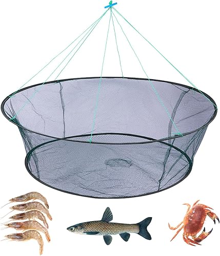Foldable Fish Net Crab Trap SG 32in 80cm fishing-net, Dark Green