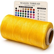 Flat Waxed Thread for Leather Sewing, 150D Polyester Waxed Cord for Hand Stitching, Bookbinding, Bracelet Making and DIY Leather Craft, 0.8mm 300 Yard Yellow