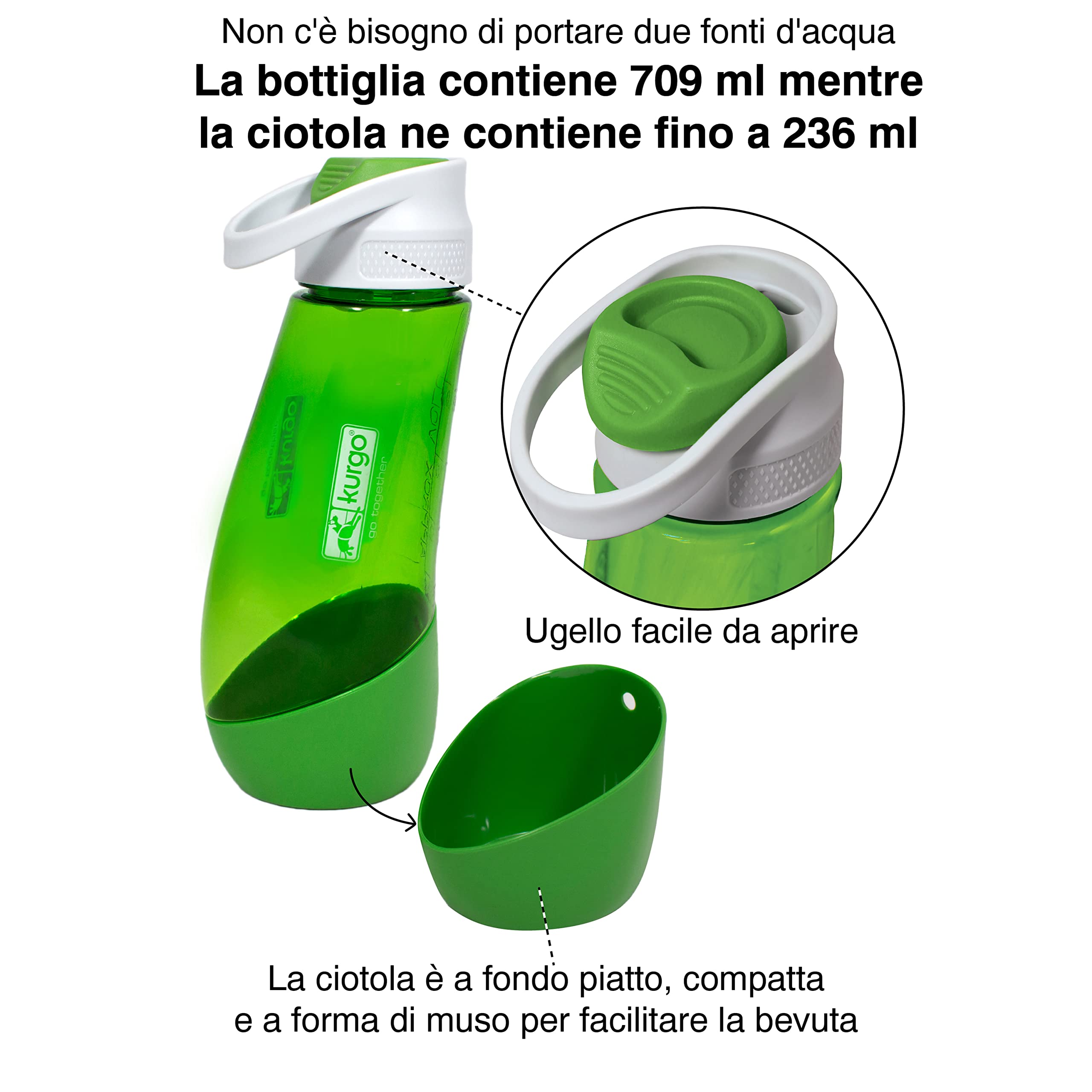 Borraccia 2 In 1 Per Cane Kurgo - Dispenser Acqua Portatile Con Ciotola Per Viaggi E Escursioni