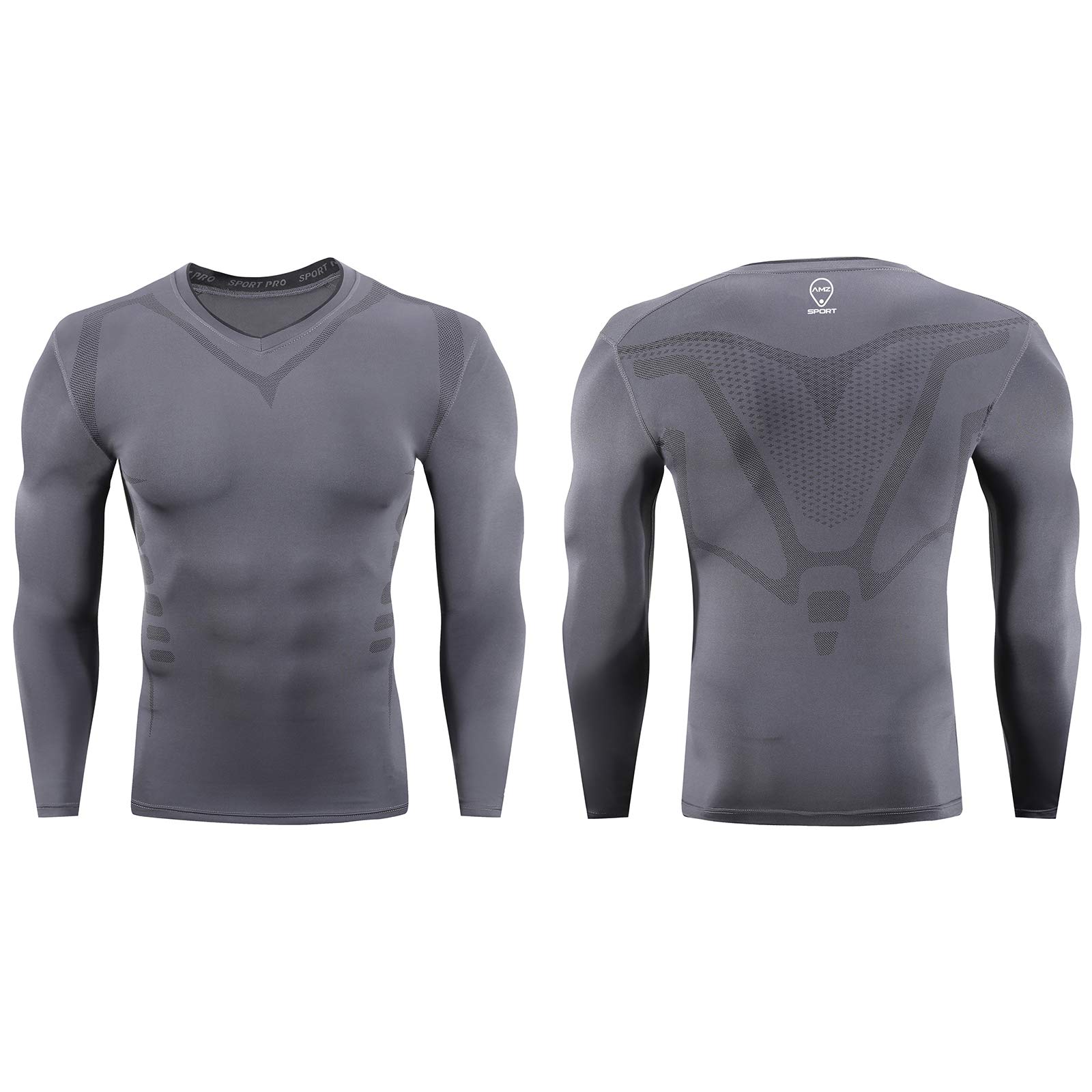 AMZSPORT Maglia Compressione Uomo Maglietta Termica Manica Lunga per Ciclismo Running
