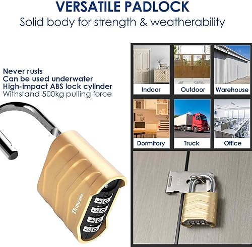 Miniatura 8 de Cerradura de combinación, candado de metal resistente de 4 dígitos para exteriores, cerraduras de aleación resistentes a la intemperie con grillete
