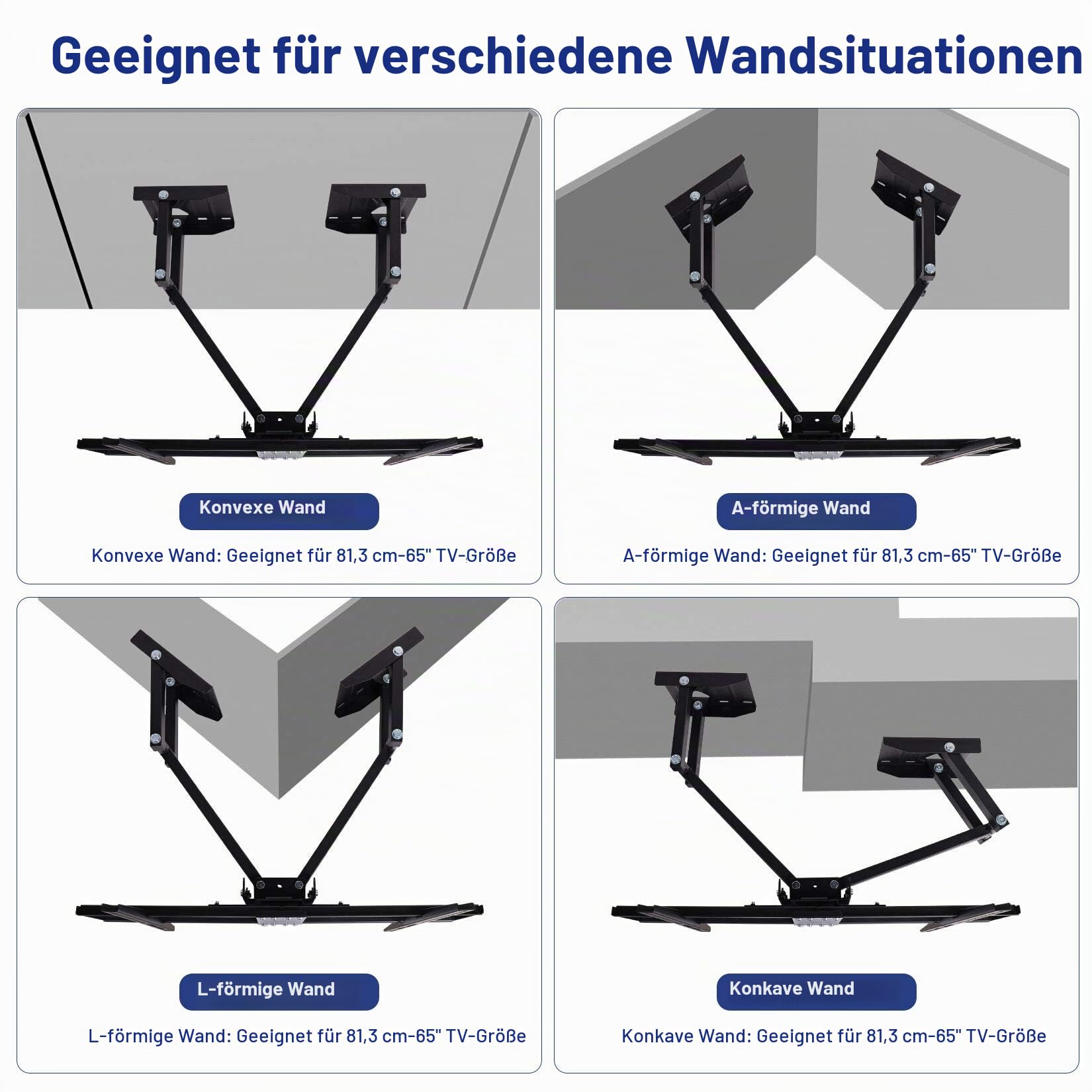 TV Wandhalterung Eckmontage, Schwenkbar Neigbar für LED LCD Plasma Fernseher von 32" - 65" Max 45Kg VESA 600x400